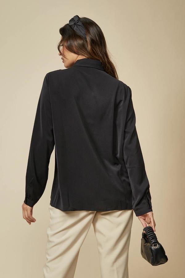 Hoxton Gal Oversized Belt Detailed Long Sleeves Shirt Top in Black