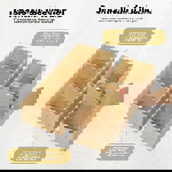 Toque 5 Pcs Bamboo Drawer Organizer Multi-Use Storage Box with Removable Divider