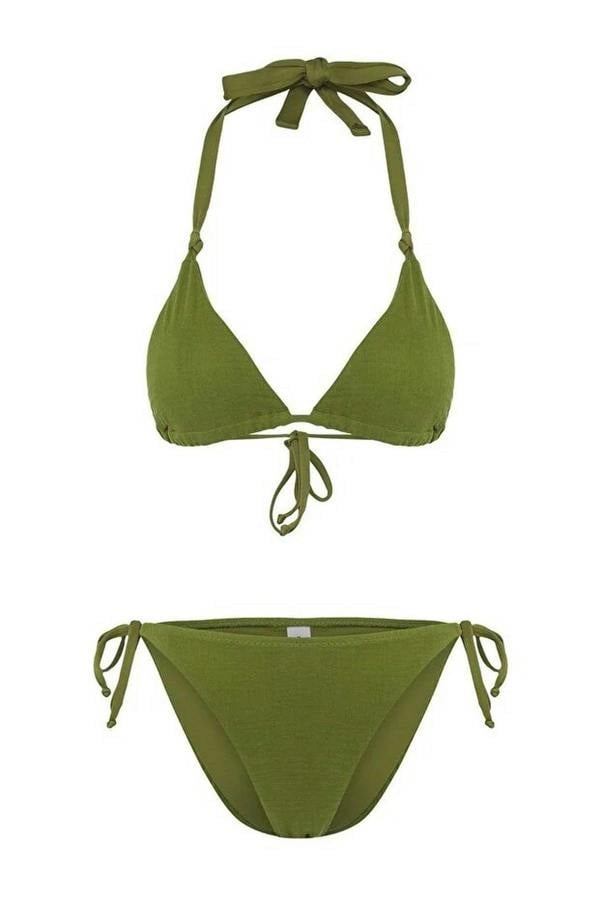 WOVCOR Knotted Triangle Covered Regular Waist Bikini Set