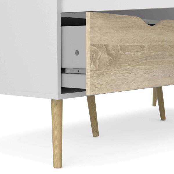 Wyld Haus Sapporo White and Natural Oak Effect Wardrobe 3 Doors 3 Drawers