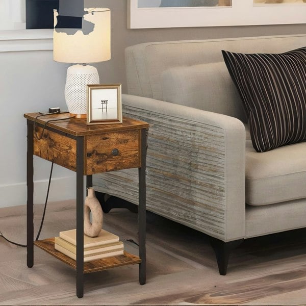 Rafaelo Mobilia Narrow Bedside Table With Power & USB Outlets