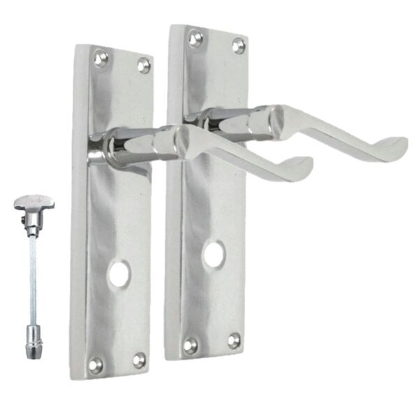 EDH Door Hardware Chrome Bathroom Victorian Style Door Handle Privacy Lock + Bathroom SASH Lock x1
