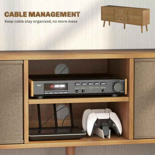 Wyld Haus Linore 110cm Wooden Brown TV Storage Cabinet With Fabric Fold Down Drawers For Screens Up To 50 Inches