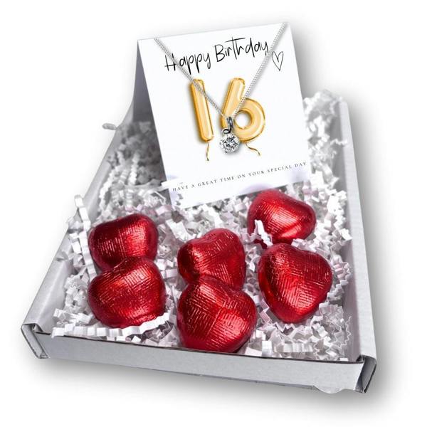 Aye Do Gifts 16th Birthday Necklace Gift Box, Cubic Zirconia Necklace & Chocolates