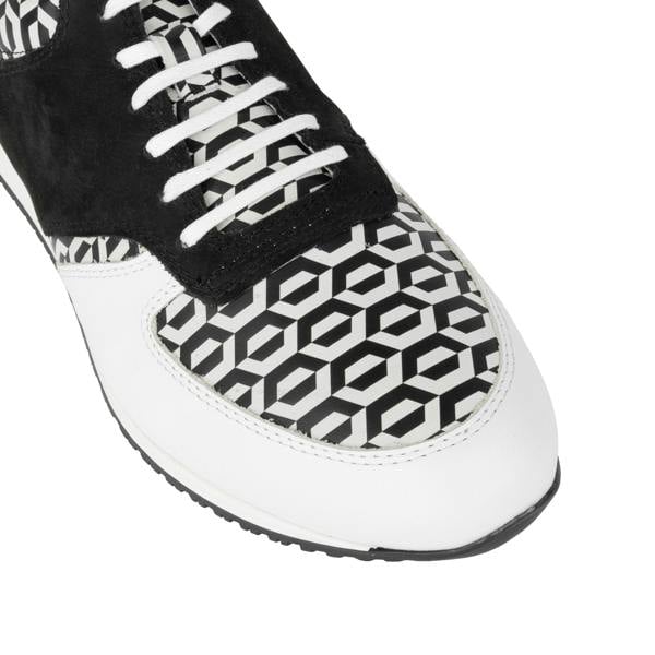 Embassy London San Francisco - White & Black Hexa - Men's lace-up leather & suede trainer