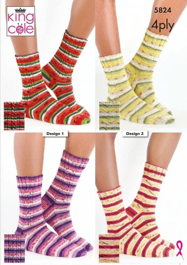 King Cole Footsie 4 Ply Knitting Pattern 5824, Socks, Accessories for Kids, Teenagers, Women, Child - Adult