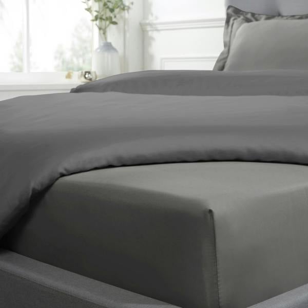 Smart Living Luxurious 300 Thread Count 100% Cotton Sateen Anti-Allergy Fitted Sheet with Pillowcase Pair - Charcoal