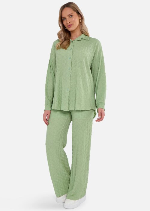Gini London Sage Green Textured Oversized Long Sleeve Shirt