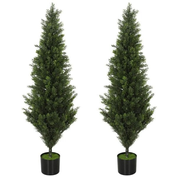 Set of 2 Decorative Artificial Plants Cypress in Weighted Pot, Fake Plant with 1092 Leaves, 120 cm
