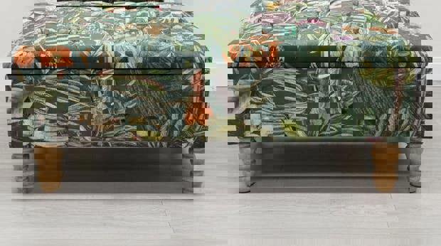 ISTOOLS Premium Green Floral Velvet Ottoman Bench with Storage – Luxury Coffee Table & Pouffe Seating