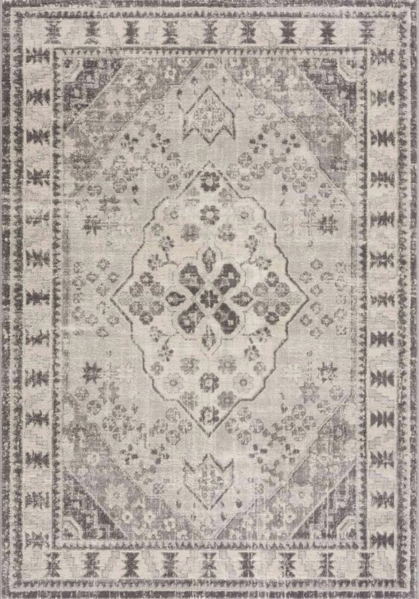 Living Room Medallion Design Grey Rug