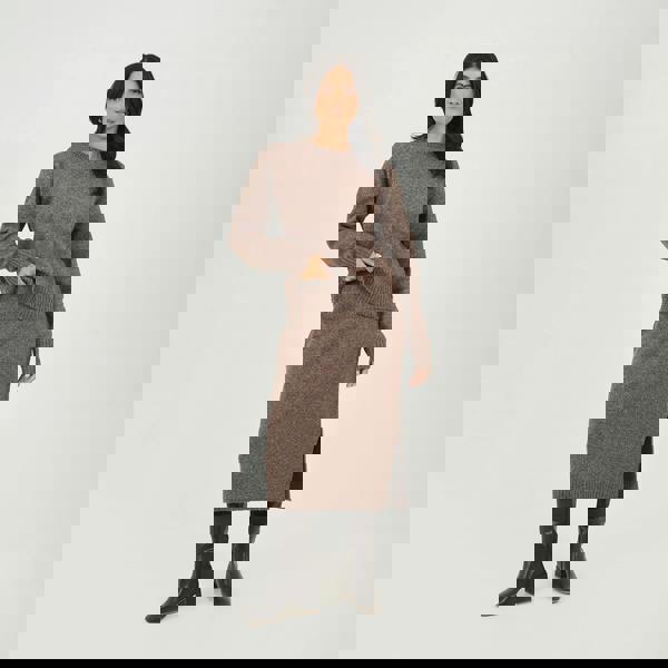 Brave Soul Brown Knitted Jumper and Midi Skirt Set - Brown Image 1