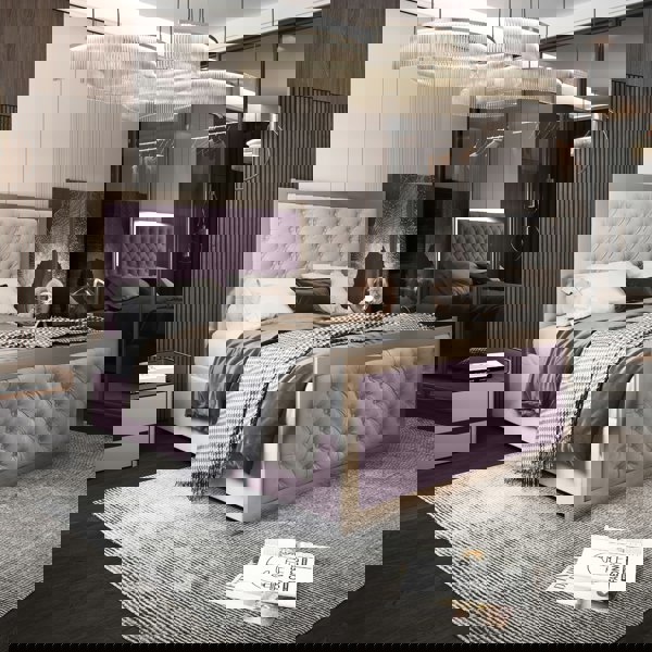 Casa Magna Maddison Upholstered Soft Velvet Metal Bed Frame - Pink