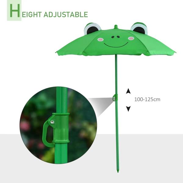 Green parasol with adjustable-height pole for kids picnic table and chair set