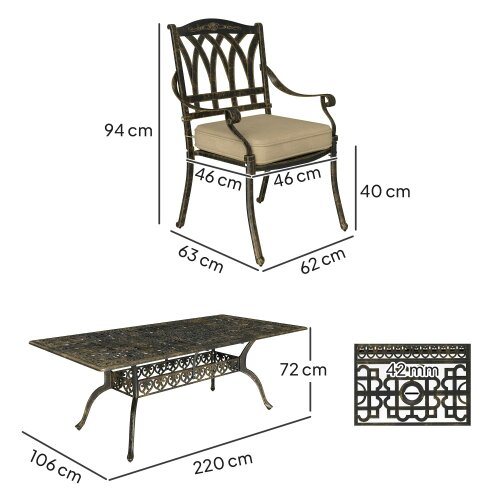Wyld Haus Vesuno 8 Seater Bronze Cast Aluminium Garden Dining Set Rectangular Table with Parasol Hole