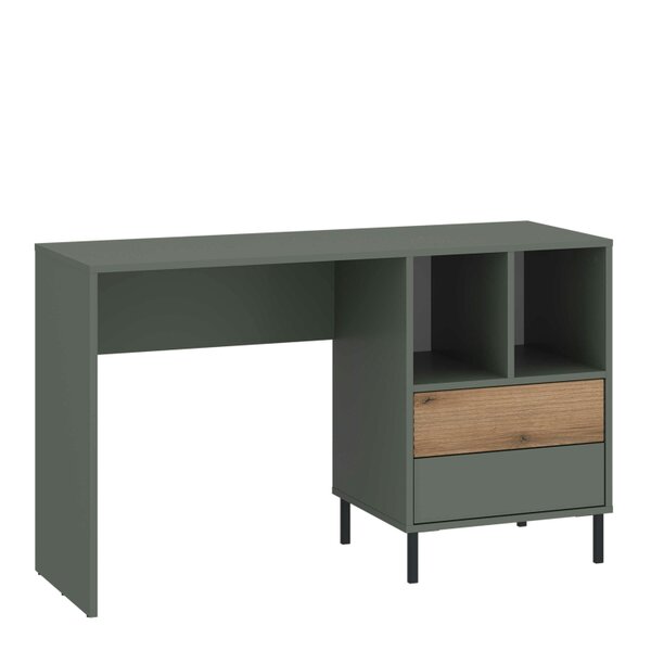 Wyld Haus Spentrup Olive Green and Natural Oak Wood Desk 2 Drawers