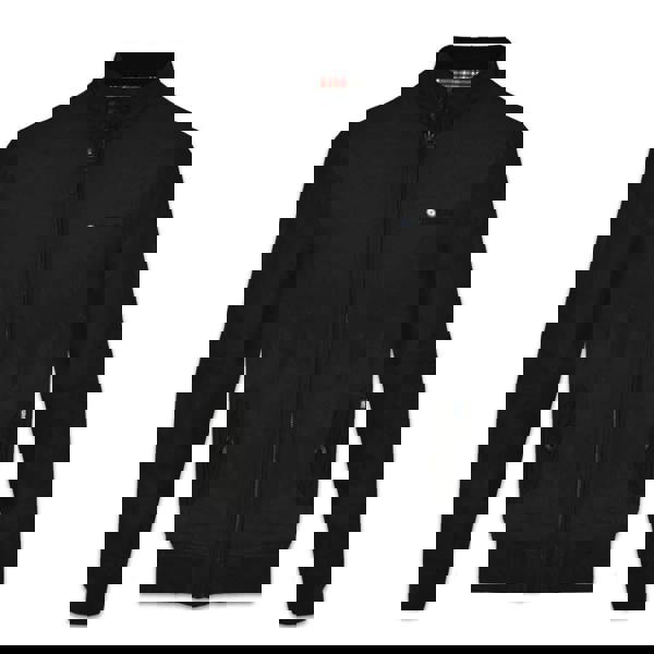 Lambretta Mens Showerproof Classic Harrington MOD Scooter Jacket Coat, black high neck coat with front zipper closure and side pockets.