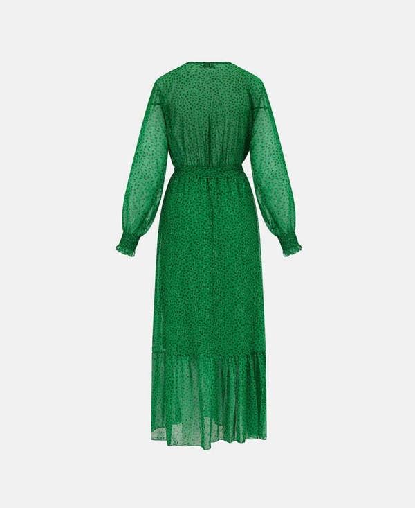 Green Animal Chiffon Maxi Dress back