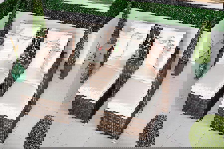 Giardino Havana 2 Seat Modular Sofa Rattan Garden Balcony Furniture Set Outdoor Drinks Cooler Table & 2 Ottomans