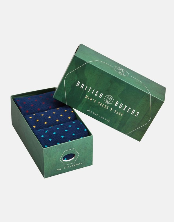 British Boxers Men's Three-Pair Sock Gift Box – Polka Dots