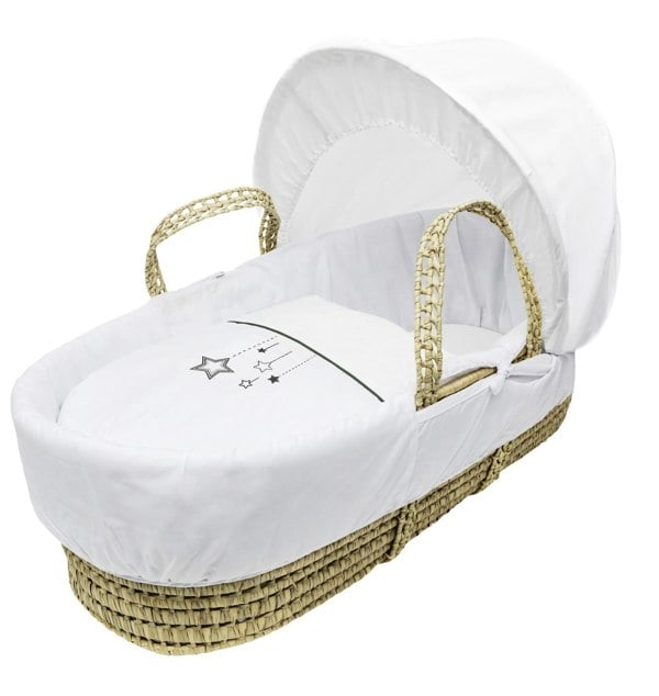 Kinder Valley White Wish Upon A Star Palm Moses Basket with Folding Stand White