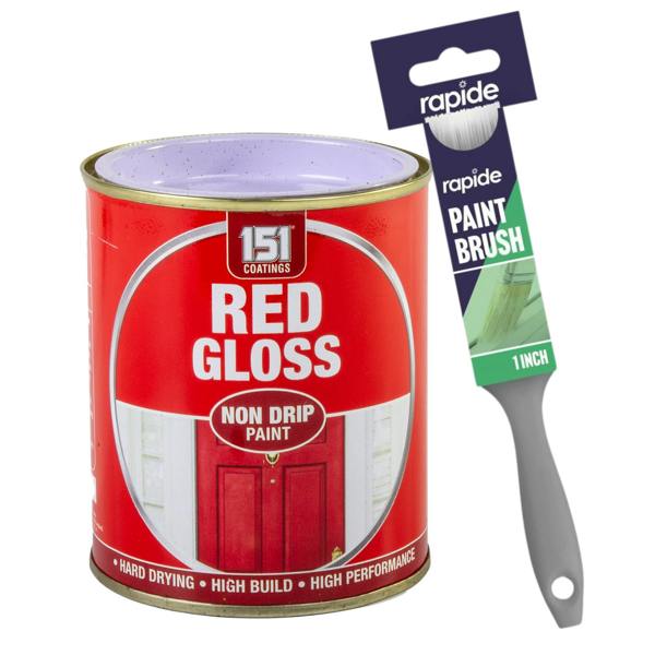 151 Red Gloss Non-Drip Paint 300ml With 1" Paint Brush
