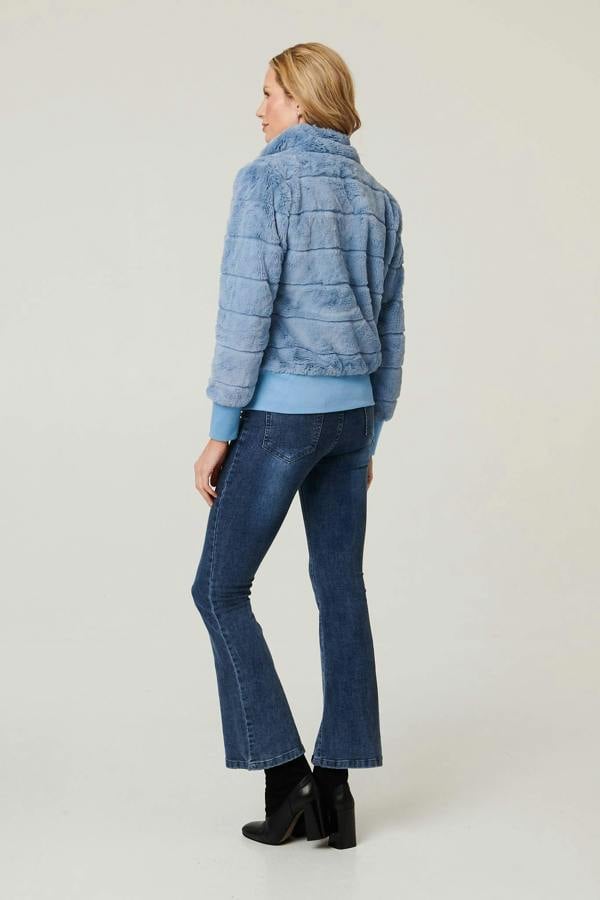 Blue | Faux Fur Zip Front Jacket