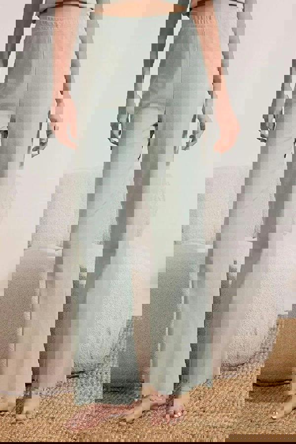 WOVCOR 2-Piece 100% Cotton Overlock Ribbed Cardigan Knitted Pajama Set