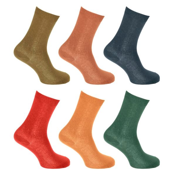 Generic Ladies/WoMen's Thermal Viloft Non Elastic Boot Socks (Pack Of 6) - Teal/Yellow/Red/Navy/Brown/Green