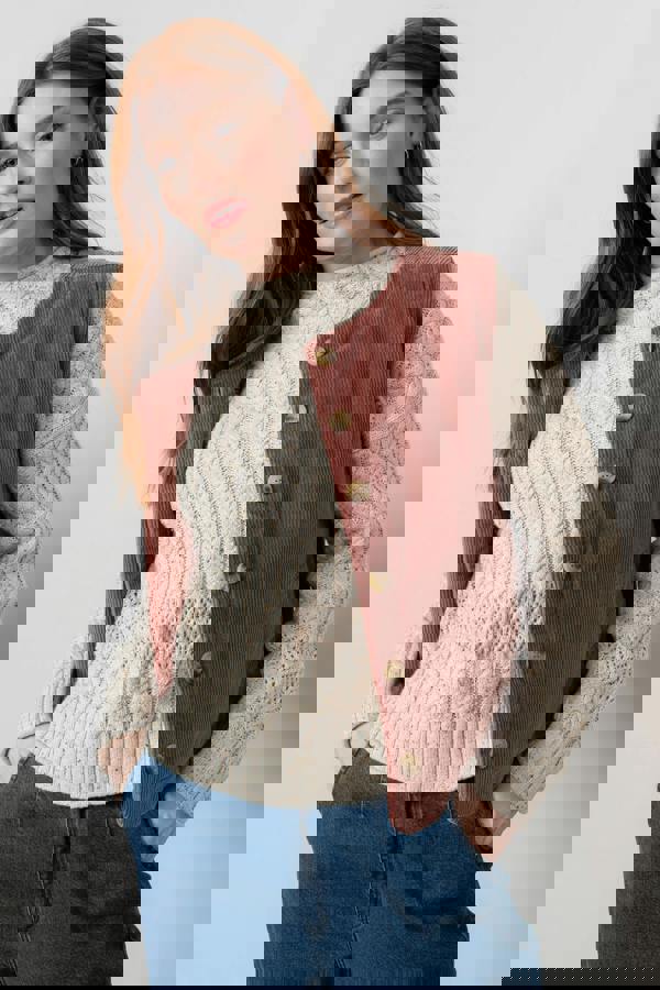 Lily & Me Dusk Stretch Cotton Jumbo Cord Gilet Antique Rose