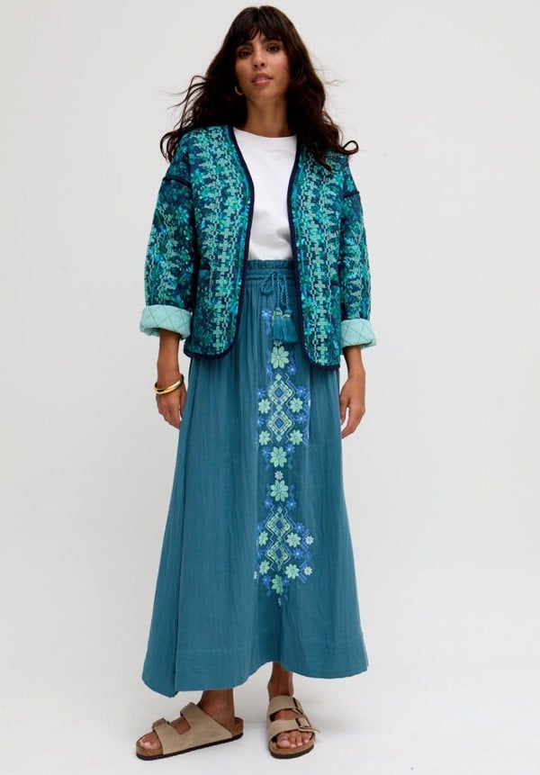 Azalea Paperbag Shirred Waist Maxi Skirt In Blue