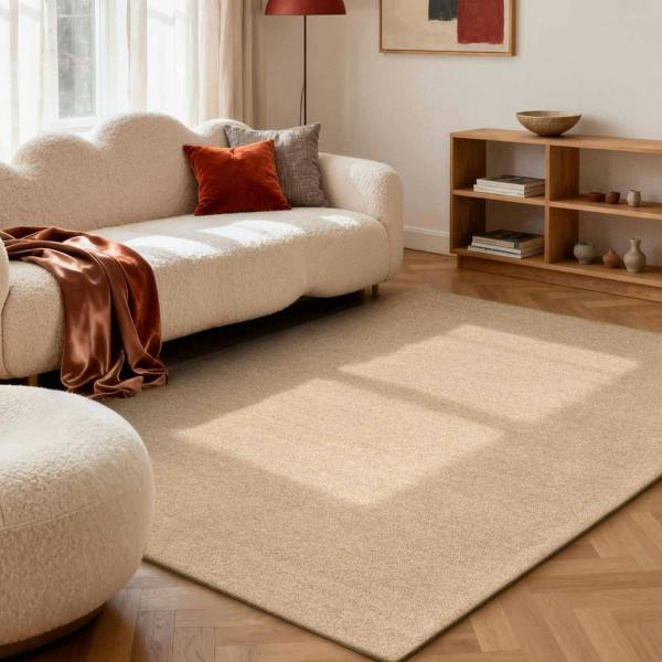 Fine Boucle Wool Rug Knots Beige, textured design, heat insulting, sound-absorbing rug.