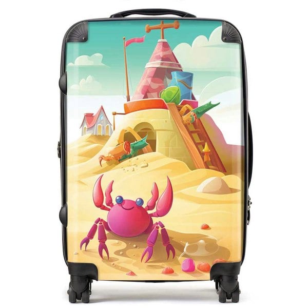 Warren Reed Pink Crab On A Beach Holiday Suitcase