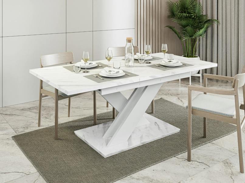 PHD Furniture BRONX Extendable Dining Table 140–180cm – White Bianco Marble Effect