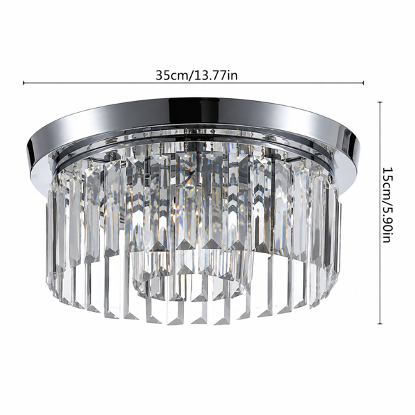 Living and Home Crystal Column Flush Mount Ceiling Light with Chrome Frame
