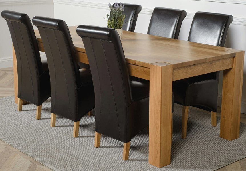 That's Furniture Kuba Extra Large Oak Dining Table with Montana Leather Chairs
