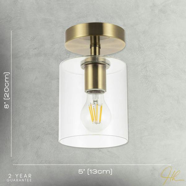 Antique Brass Compact Ceiling Light Fitting with Clear Glass Shade Image 7