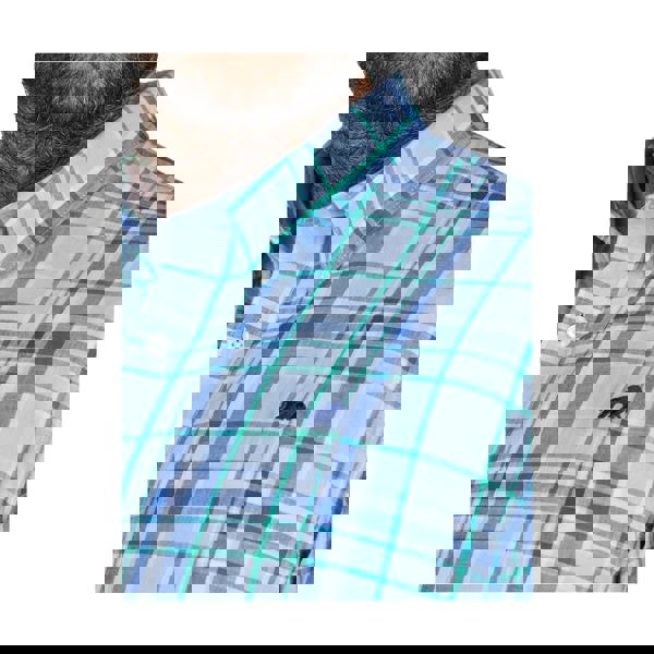 Raging Bull Mens Pacific Checked Linen-Look Short-Sleeved Shirt - Sky Blue - 