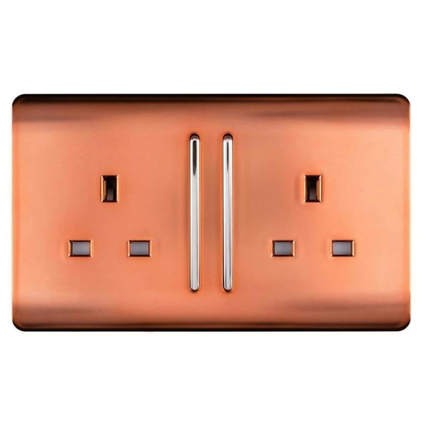 Trendi Switch 2 Gang Long Switched Plug Socket in Copper