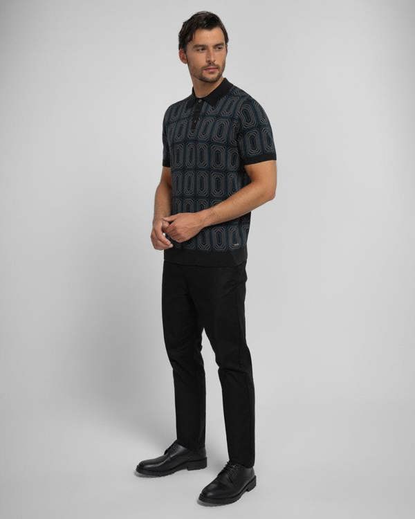 Steel & Jelly Kelsall - Retro Print Knitted Polo Shirt