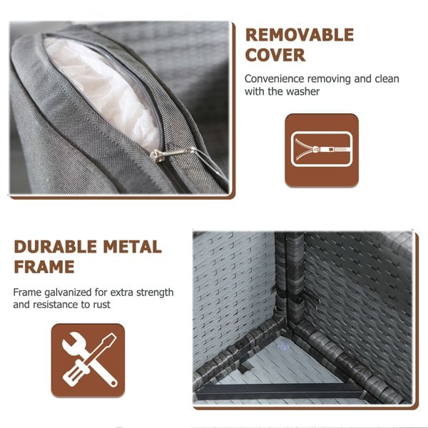 Furniture One Outdoor Rattan Corner Sofa, 3 Piece Garden Lounge Set with Glass Table, Soft Cushion L-Shaped All-weather Patio Corner Sofa Couch - Gray