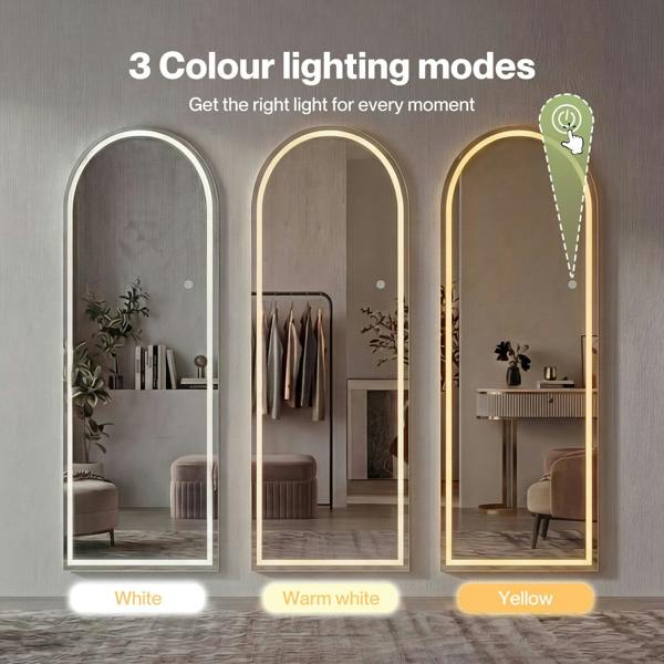 Yezi Full Length Mirror Arched LED Touch Buttons Light-Adjustable 165x60cm White