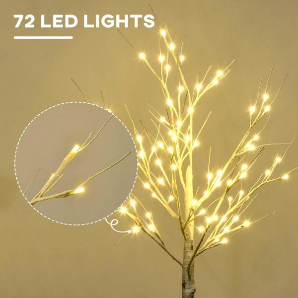 Dyzi 4ft Pre-Lit Artificial Birch Tree 72 Warm White LED Lights