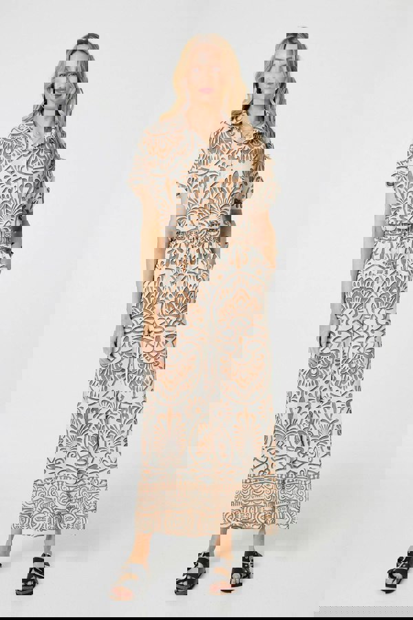 Beige | Printed Button Down Short Sleeve Shirt