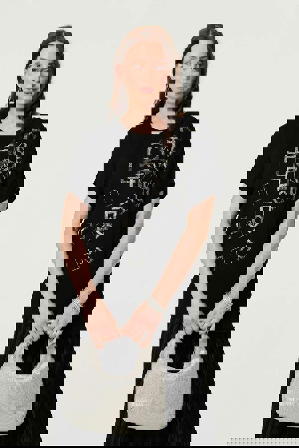 Black | Geo Print Sparkly Relaxed Top