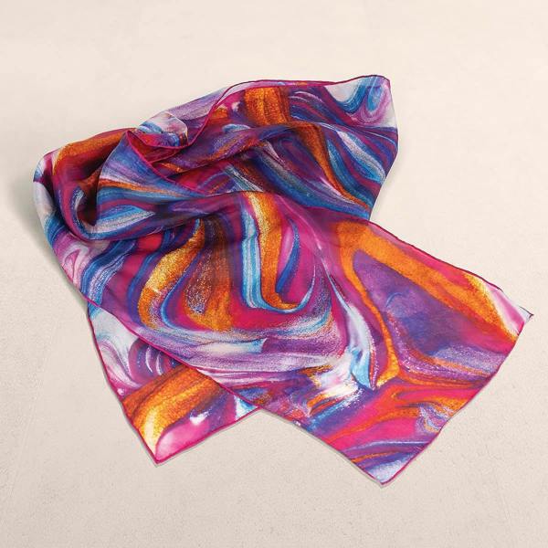 Pia Multicolour Silk Scarf, Vermillion Purple & Cobalt Habotai