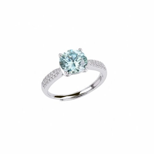 Spero London Sterling Silver Aqua Blue Halo Moissanite Ring
