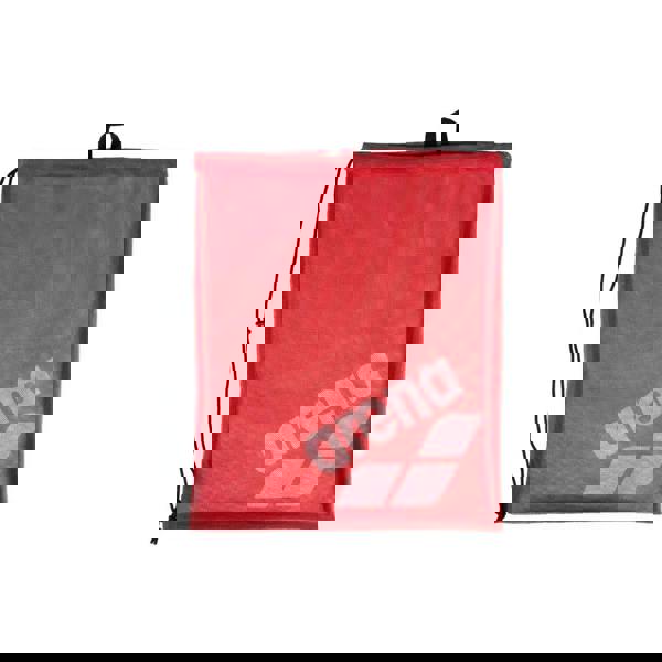 Red Arena One Go 40L mesh bag with black cord for carrying swim gear