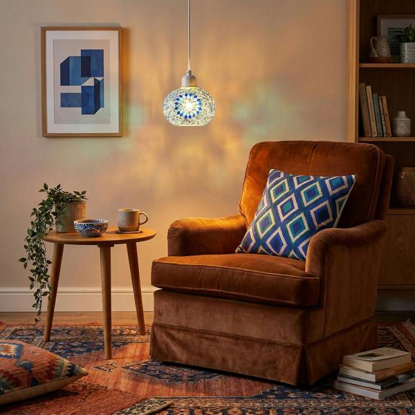 Light and Dark Blue Mosaic Glass Artisanal Pendant Ceiling Light Shade Image 6