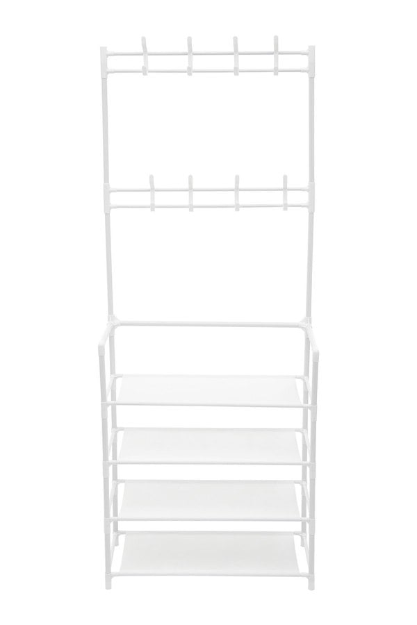 Living and Home Independent 4 Layer Shoe Rack, Multi-Layer Metal Shoe Cap Rack, with 8 Double Hooks, Suitable for Multiple Scenarios